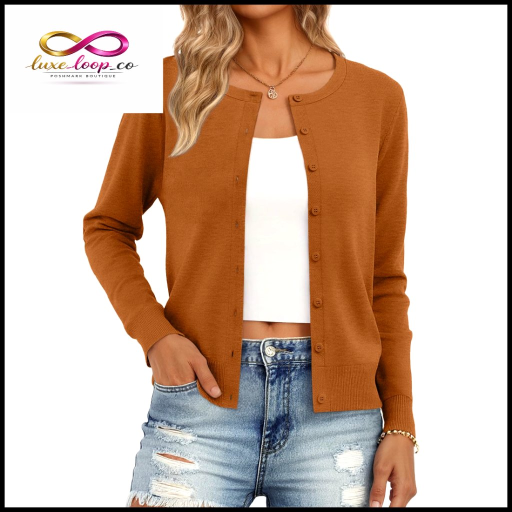 Lightweight Slim Fit Cardigan Sweater Women's Long Sleeve Button Front